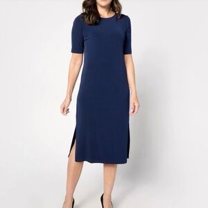 Susan Graver Navy Modern Essentials Liquid Knit Fit and Flare Dress
